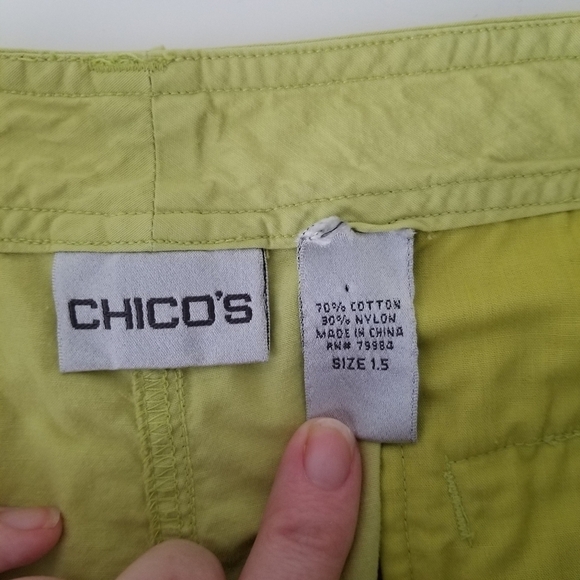 Chico's Cargo Cropped Neon Lime Green Pants Size 1.5 - Picture 10 of 10